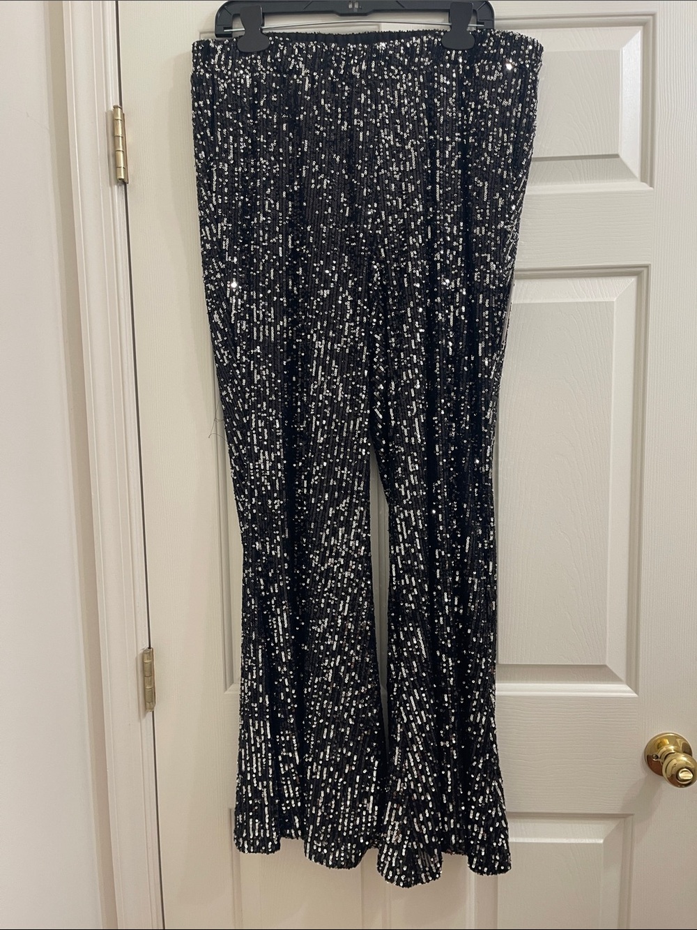 Black Sequin-Style Flare Pants